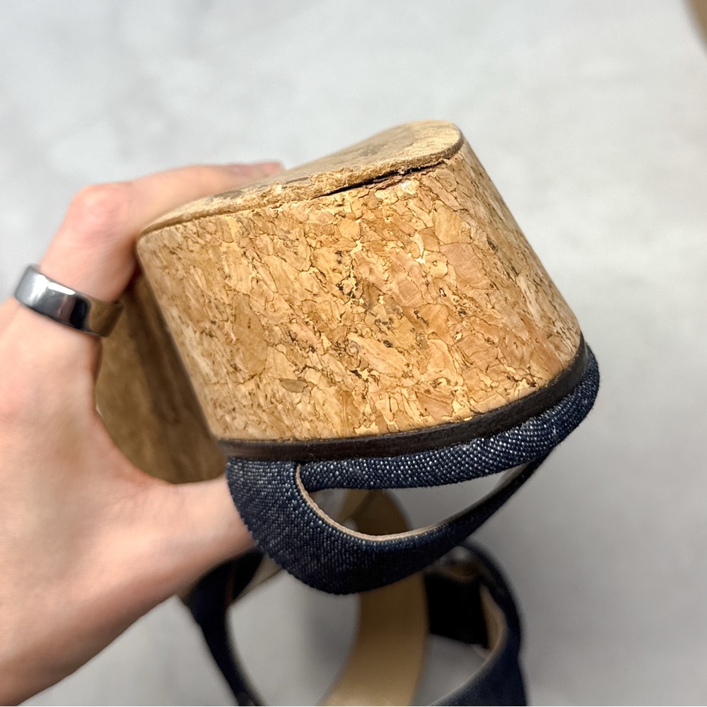 Jimmy Choo Abigail Denim Chambray Chunky Platform Cork Wedge Sandal Heels 39 - Picture 8 of 15